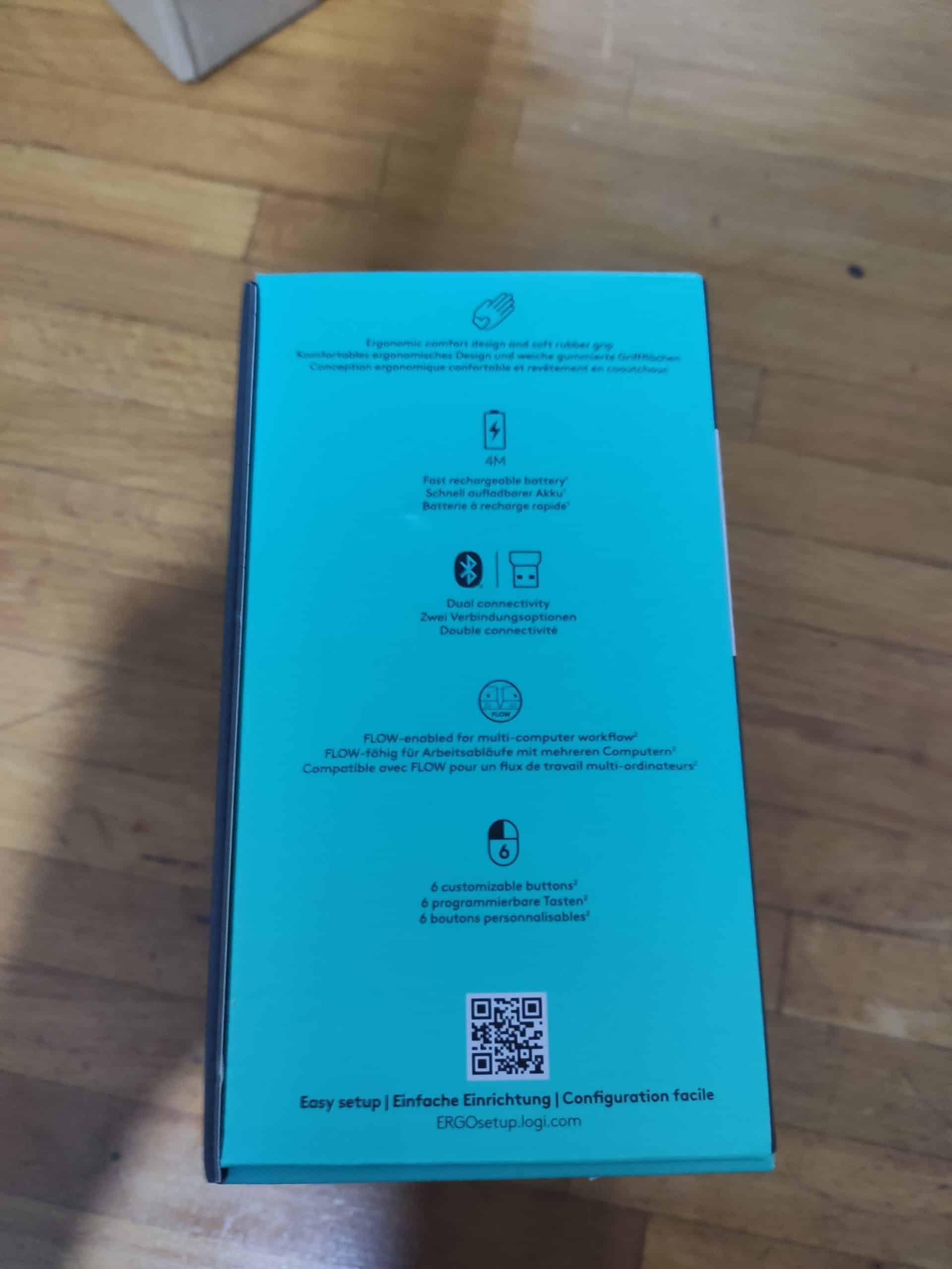 Boite de la Logitech MX Ergo Trackball avec QR code