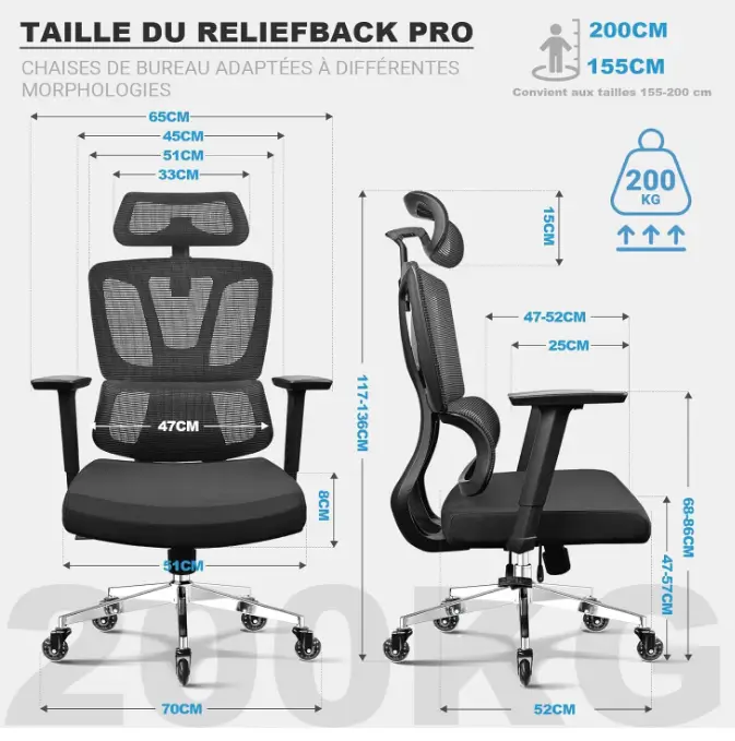 taille d'une chaise ergonomique standard francaise