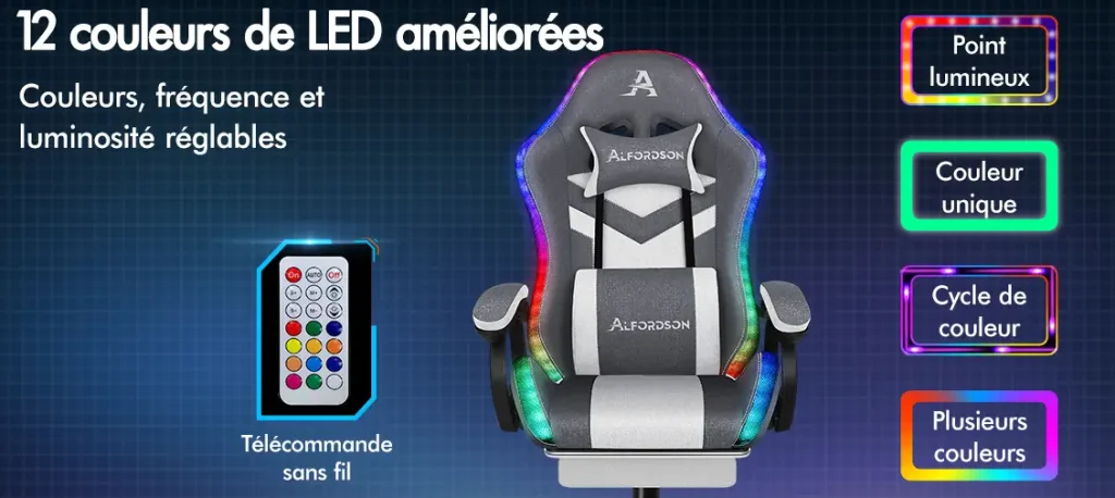Chaise gaming avec LED pas cher