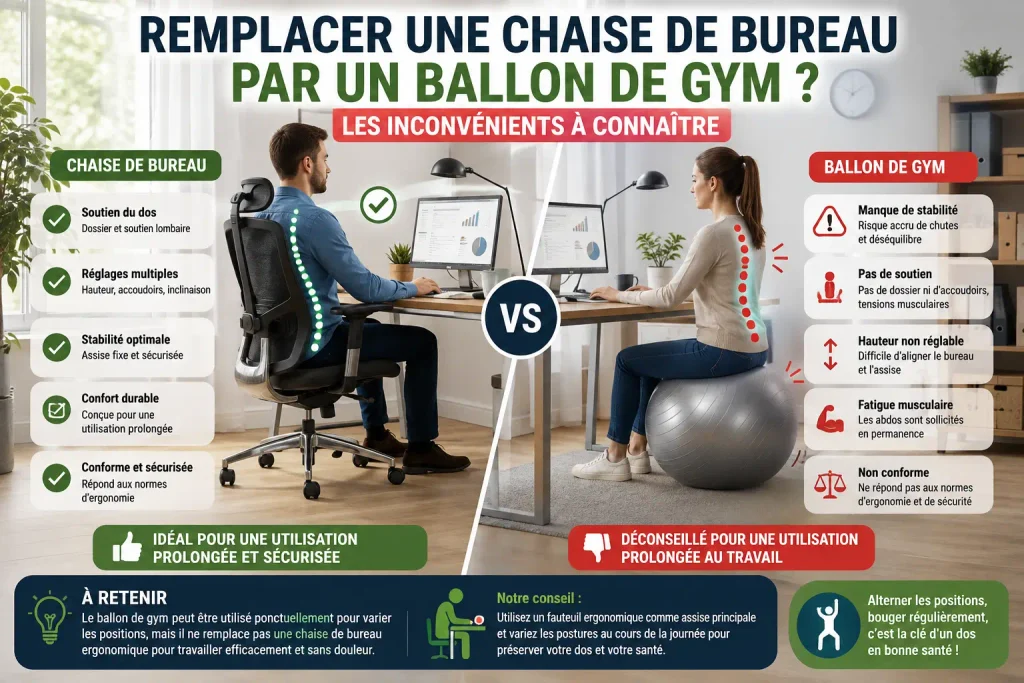 avantages & inconvénient siège ballon et chaise de bureau 