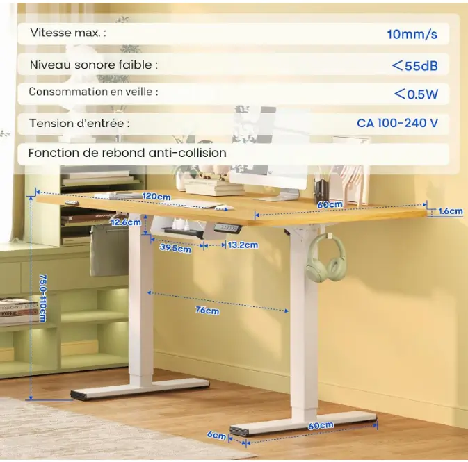 bureau assis debout dimension standard