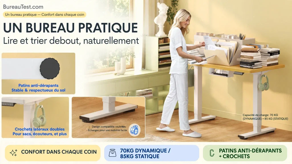 bureau de travail réglable grand volume