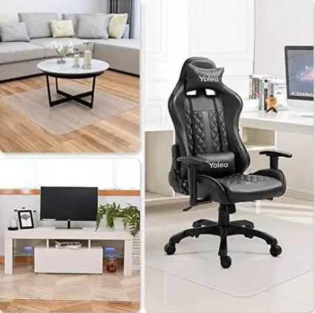 Tapis De Bureau Rond Antidérapant 80 Cm - Protection Sol Pour Chaise Roulante, Réduction Bruit, Hexagone Noir