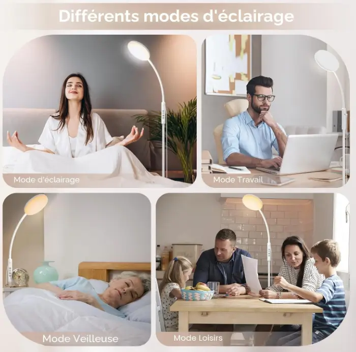 idee cadeau Lampadaire  lumière du jour de luminothérapie LED flexible  intensité variable  5 couleurs