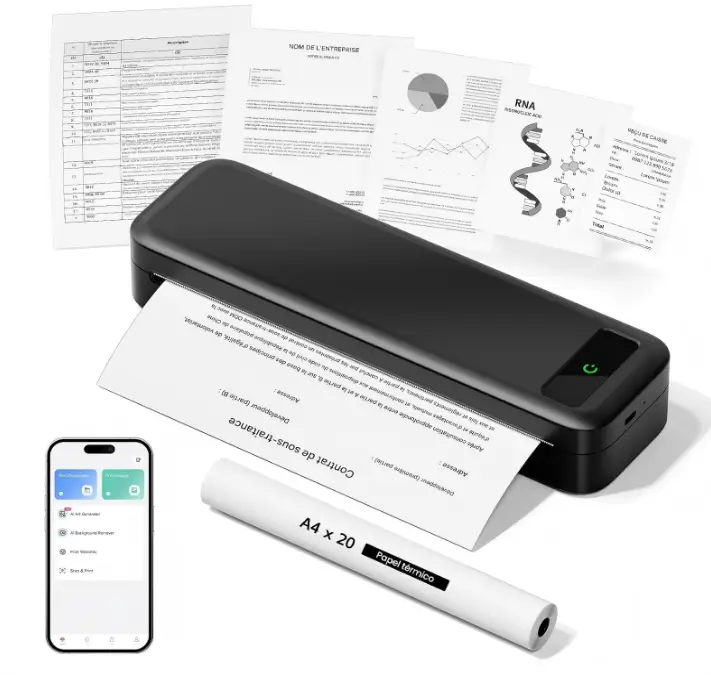 Imprimante mini Thermique Portable A4 sans Encre - Bluetooth Imprimante mini Thermique Portable A4 sans Encre - Bluetooth