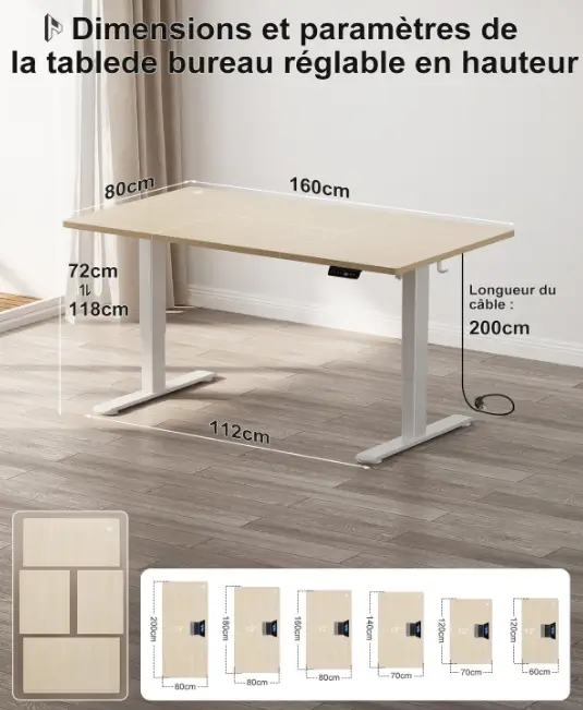 table reglable en hauteur espace reduit