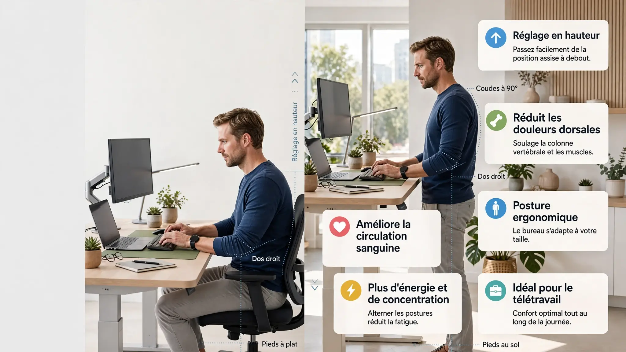 avantages & inconveniant bureau ajustable en hauteur