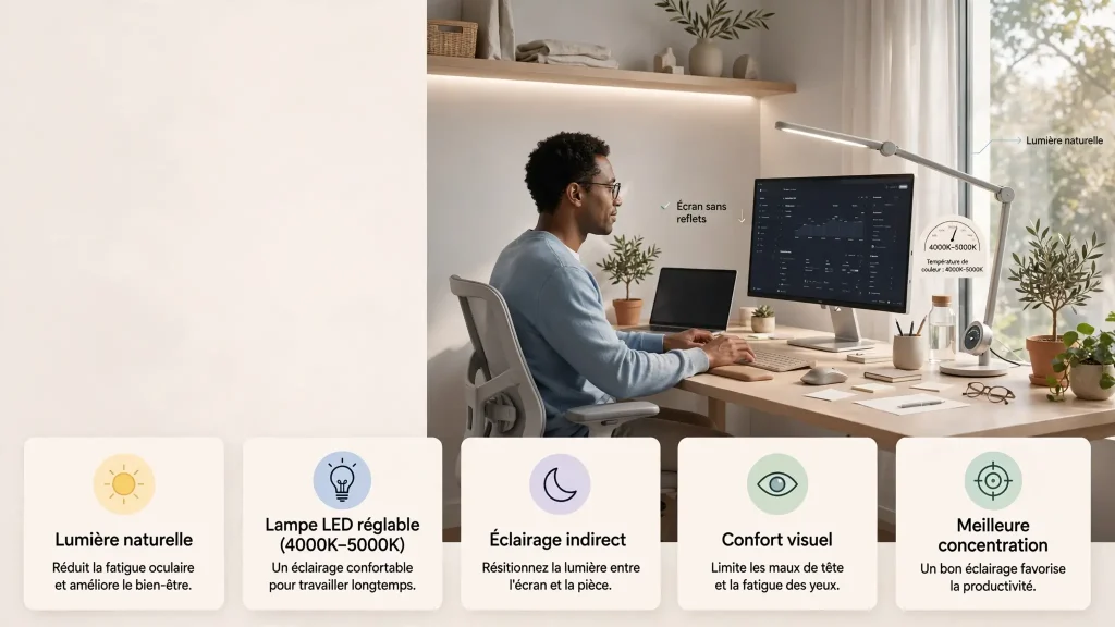 quel est éclairage adapté pour réduire la fatigue oculaire au bureau 
