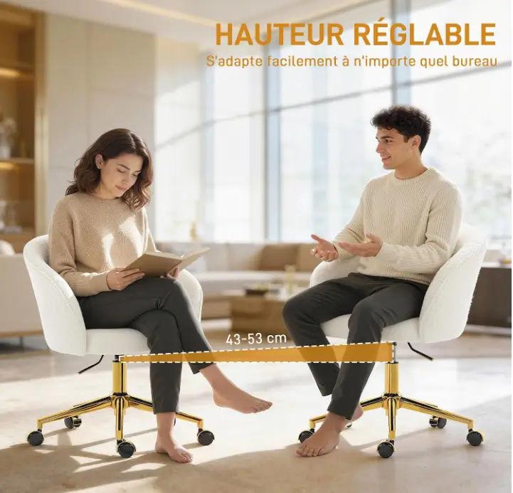 Chaise Bureau Ergonomique en Polaire  Hauteur Réglable et Pivotante